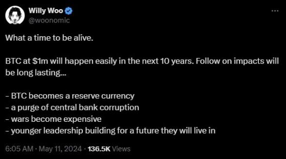 Вилли Ву: биткоин станет мировой резервной валютой и взлетит до $1 млн